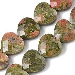 天然石ユナカイトビーズ連売り  多面カット  ハート  14.5~15x15~15.5x5.5~6mm  穴：1mm  約10個/連  5.51~5.71''（14~14.5センチメートル）&nbsp;G-A309-A21-01