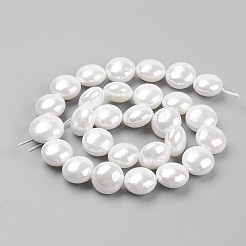 シェルパールビーズ連売り  フラットラウンド  ホワイトスモーク  14.5x9.5~10mm  穴：1mm  約28個/連  15.7インチ&nbsp;BSHE-K010-06A