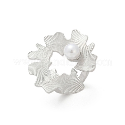 女性用 ABS プラスチック パール カフ リング付き真鍮  花  長持ちメッキ  カドミウムフリー＆鉛フリー  ラックめっき  プラチナ  29.5x29.5mm  内径：15.5mm&nbsp;RJEW-M075-01P