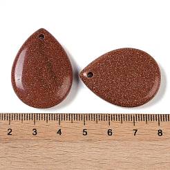 合成ゴールドストーン金砂石ペンダント  ティアドロップチャーム  33~33.5x24.5~25x7.5~8mm  穴：2~2.3mm&nbsp;G-G115-02F