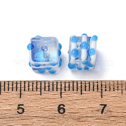 手作りランプワークビーズ  手描きのビーズ  ストライプの立方体  エナメル  空色  8.5x8x6.5mm  穴：1.2mm&nbsp;LAMP-L085-01A