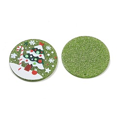 クリスマステーマの不透明プリントアクリルパーツ  クリスマスツリー  34.5x2.5mm  穴：1.6mm&nbsp;OACR-B037-04