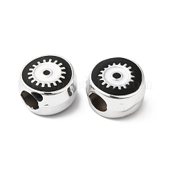 CCBプラスチックヨーロピアンビーズ  大穴ビーズ  ナザールボンジュウ付きフラットラウンド  ブラック  12x11.5x7.5mm  穴：4.8mm&nbsp;CCB-B001-02C