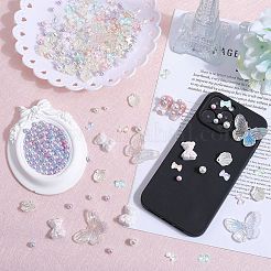 DIYジュエリー作りの発見キット  プラスチック製の模造真珠の葉と蝶のペンダントを含む  プラスチック製の丸いビーズ  樹脂製ちょう結びとプラスチック製クマカボション  ミックスカラー&nbsp;DIY-SC0022-72