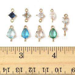 18Pcs 9 Styles Brass Pave Transparent Glass Links/Connectors&nbsp;GLAA-FS0002-34