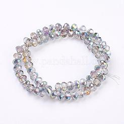 電気メッキガラスビーズセット  虹メッキ  多面カット  ロンデル  ライトグレー  8x6mm  穴：1mm  約62~63個/連  39~40cm&nbsp;EGLA-S010-6