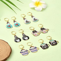 Cat 合金エナメルペンダントロッキングステッチマーカー  304ステンレススチールフレンチフックピアス金具付き  ミックスカラー  4~4.4cm  12個/セット&nbsp;HJEW-YW00021
