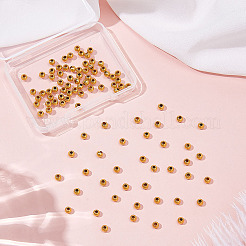 イオンプレーティング(IP) 304ステンレススチールビーズ100個  ラウンド  18KGP本金メッキ  4x3.5mm  穴：1.5mm&nbsp;STAS-ME0002-47