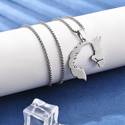 女性用ステンレスペンダントネックレス201個  馬  ステンレス鋼色  23.35インチ（59.3cm）  ペンダント：32.5x39.5mm。&nbsp;NJEW-U021-07P