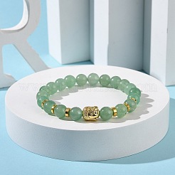 Natural Green Aventurine & Alloy Buddha Head Beaded Strech Bracelets&nbsp;BJEW-JB09420-04