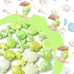 24個 8種類の手作り磁器ビーズ  光沢釉の磁器  淡緑色  9.5~21x10.5~20.5x5~12mm  穴：1.2~2.5mm  3個/スタイル&nbsp;PORC-FS0001-46D