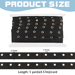 5ヤードコットンヘリンボーンリボン  ゴールドメッキアイレットツイルテープ  衣料品用  ブラック  25mm  約5ヤード/カード&nbsp;DIY-WH0542-11A