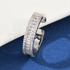Brass Micro Pave Cubic Zirconia Cuff Rings for Women&nbsp;RJEW-F182-01P