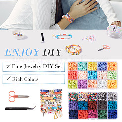 DIY プレッピー ブレスレット メイキング キット  ポリマークレイディスク、アクリルレター、プラスチックスター、天然シェルビーズを含む  ハート＆リーフ＆エンジェル＆フラミンゴ合金ペンダント  ピンセット  はさみ  ミックスカラー&nbsp;DIY-TA0008-97