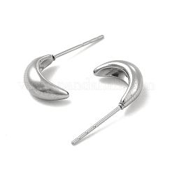 変色しない304ステンレススチール製スタッドピアス。女性・男性用。  ムーン  ステンレス鋼色  10x5mm  ピン：0.6mm&nbsp;EJEW-P216-01P