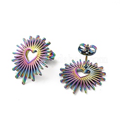 イオンプレーティング（IP）304ステンレススチール製中空ハートスタッドピアス（女性用）  虹色  19.5x17.5mm  ピン：1mm&nbsp;EJEW-E271-02M