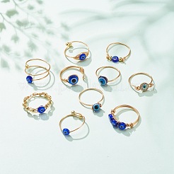 10Pcs 10 Style Resin & Lampwork Evil Eye Beaded Finger Rings&nbsp;RJEW-JR00478