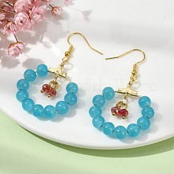 Imitation Jade Glass Beaded Ring Dangle Earrings&nbsp;EJEW-JE05568-01