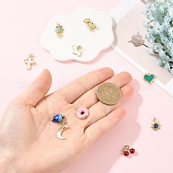 10種類のスタイルのエナメルペンダント10個  本物の 18K 金メッキの真鍮パーツとジャンプ リング付き  鉛フリー＆カドミウムフリー  ミックスカラー  11~18.5x8~14.5x1.5~7mm  丸カン：5x0.8ミリ  3~4.2mm内径  1個/スタイル&nbsp;KK-YW0004-51