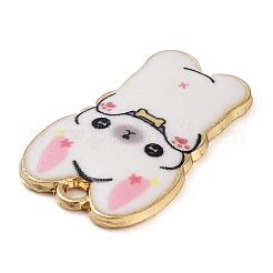メッキ合金エナメルチャームラック  ゴールドカラー  犬チャーム  ホワイト  25x16x2mm  穴：2mm&nbsp;FIND-Q099-10G-02