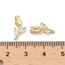 真鍮製マイクロパヴェキュービックジルコニアペンダント  花のチャーム  18KGP本金メッキ  14x7x5mm  穴：2.5x1.5mm&nbsp;KK-L260-08G