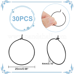 304ステンレススチールフープピアスセッティング  リング  電気泳動黒  25x4mm  ピン：0.7mm  30個/箱&nbsp;STAS-UN0015-66