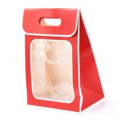 長方形の紙袋  紙袋をひっくり返します  ハンドルとプラスチック窓付き  レッド  30x21.5x13cm&nbsp;ABAG-I005-01A-02