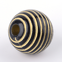 ラウンドメッキアクリルビーズ  ゴールドライン入り  ブラック  19x19.5mm  穴：5mm  約124個/500g&nbsp;PACR-Q102-23B