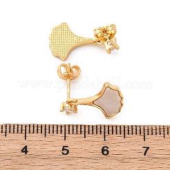 Leaf Brass Micro Pave Cubic Zirconia Dangle Stud Earrings&nbsp;KK-D363-14G