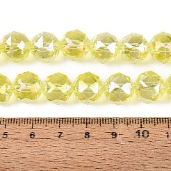 電気メッキ透明ガラスビーズ連売り  多面カット  ラウンド  シャンパンイエロー  11~12mm  穴：1.2~1.4mm  約50個/連  21.65インチ（55cm）&nbsp;EGLA-ZX001-01A-03