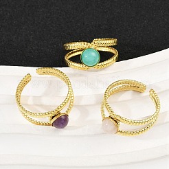 316 Stainless Steel with Natural Mixed Gemstone Cuff Rings&nbsp;RJEW-Z098-01G-11