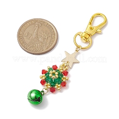Christmas Wreath Glass Seed Pendant Decorations with Bell&nbsp;HJEW-MZ00077-01