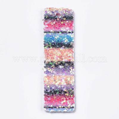 PUレザービッグペンダント  スパンコール  長方形  カラフル  60x15x2mm  穴：3mm&nbsp;LS-FIND-S299-20C-1