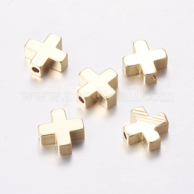 真鍮ビーズ  クロス  18KGP本金メッキ  8x8x3mm  穴：1.4mm&nbsp;KK-K182-01G-1