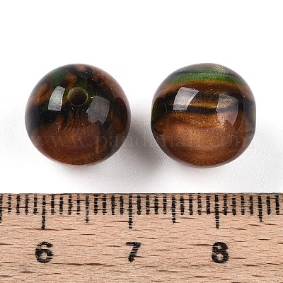 樹脂ビーズ  ラウンド  ツートン  オリーブドラブ  12mm  穴：2mm&nbsp;RESI-YW0004-28C-11-1