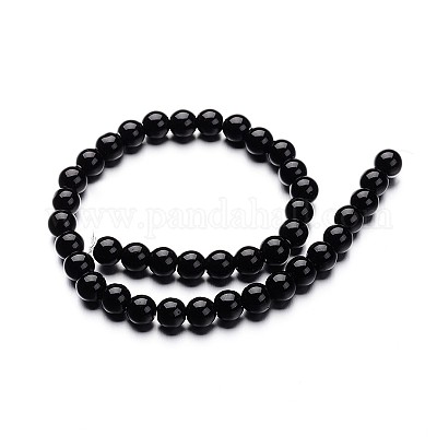ガラスラウンドビーズ連売り  ブラック  6mm  穴：1mm  約50個/連  11インチ&nbsp;GLAA-I028-6mm-02-1