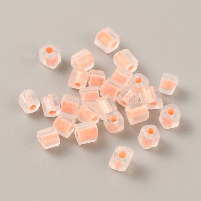 透明ガラスシードビーズ  長方形  サンゴ  3x2.5x2.5mm  穴：0.9mm  300個/袋&nbsp;GLAA-WH0037-01B-1