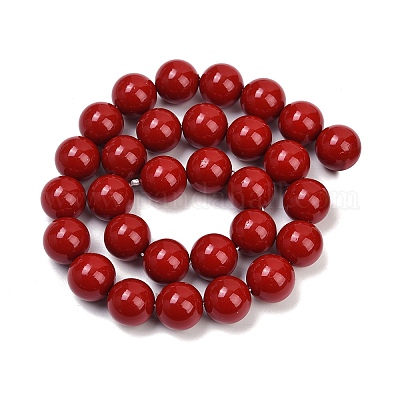 シェルパールビーズ連売り  ラウンド  レッド  14mm  穴：1.2mm  約30個/連  16.14''（41センチメートル）&nbsp;X-BSHE-K015-14mm-01-1