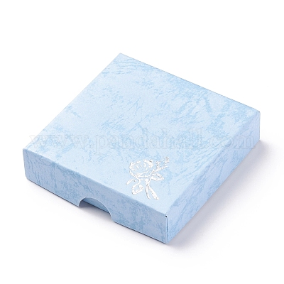 厚紙のブレスレットボックス  内部のスポンジ  バラの花の模様  正方形  コーンフラワーブルー  90x90x22~23mm&nbsp;CBOX-G003-14B-1