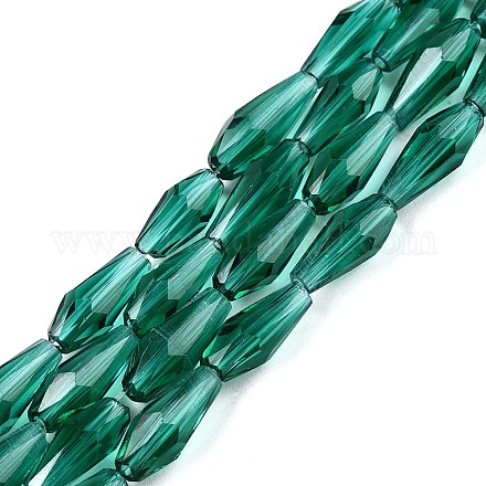 透明ガラスビーズ連売り  多面カット  ティアドロップ  ライトシーグリーン  9~10x4mm  穴：1mm  約70~72個/連  63~67cm&nbsp;GLAA-T009-004A-1
