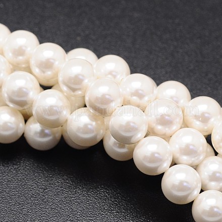 シェルパールビーズ連売り  ラウンド  ホワイト  14mm  穴：1mm  約28個/連  16インチ&nbsp;X-BSHE-E008-14mm-12-1