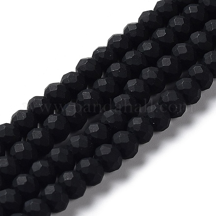 ガラスビーズ連売り  多面カット  艶消し  ロンデル  ブラック  10mm  穴：1mm  約60~61個/連  46~48cm&nbsp;LS-EGLA-A034-P10mm-MD18-1