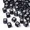 Opaque Acrylic Beads, Horizontal Hole, Alphabet Style, Cube, Black & White, Letter.R, 5x5x5mm, Hole: 2mm, about 500pcs/50g