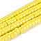 AB Color Plated Opaque Glass Beads Strands, Flat Round, Yellow, 6~6.5x3mm, Hole: 1~1.2mm, about 111~119pcs/strand, 14.17~15.16''(36~38.5cm)