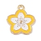 Alloy Enamel Pendants, Light Gold, Flower Charm, Yellow, 20x18x1mm, Hole: 1.8mm