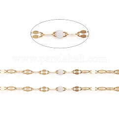 Handmade 304 Stainless Steel Dapped Chains, Cable Chains, with Enamel and Spool, Soldered, Flat Oval, Long-Lasting Plated, White, 3x1.5x0.1~1mm, about 32.8 Feet(10m)/roll