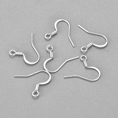 304 Stainless Steel French Earring Hooks, Flat Earring Hooks, Ear Wire, with Horizontal Loop, Silver, 17~18x16x1.5mm, Hole: 2mm, 20 Gauge, Pin: 0.8mm
