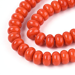 オペークスプレープリントガラスビーズ  ロンデル  レッドオレンジ  8~8.5x4.5~5mm  穴：1.2mm  約75~77個/連  14.96インチ（38cm）&nbsp;X-GLAA-ZX008-8mm-18M
