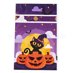 長方形のハロウィンキャンディビニール袋50個  猫の形がプリントされたキャンディ巾着袋  ミックスカラー  23.2x14.9x0.05cm&nbsp;ABAG-U001-01K