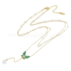 Ion Plating(IP) Golden Tone 304 Stainless Steel Double Layer Butterfly Pendant Necklaces for Women&nbsp;NJEW-K276-08G-03